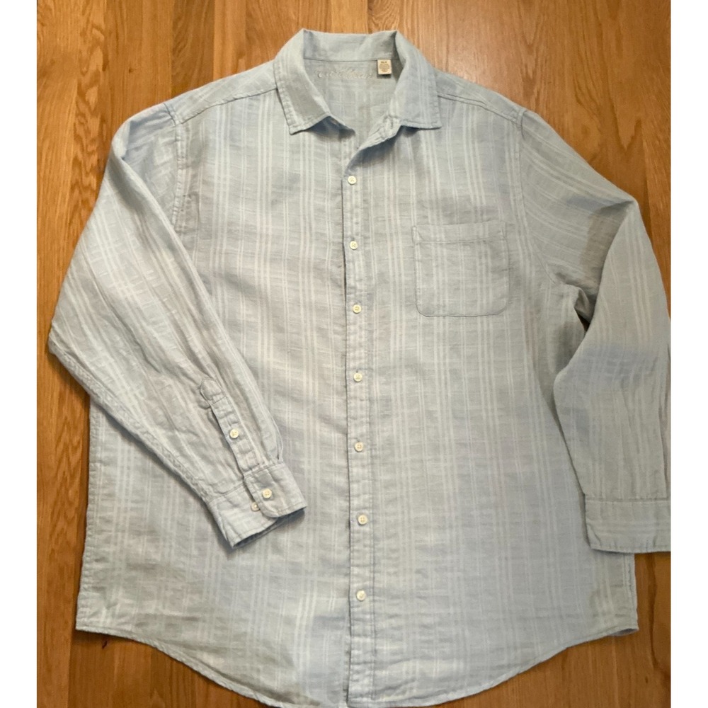Caribbean Mens Linen Shirt XLT Tall Light Blue Long Sleeve Button Down - Picture 1 of 6